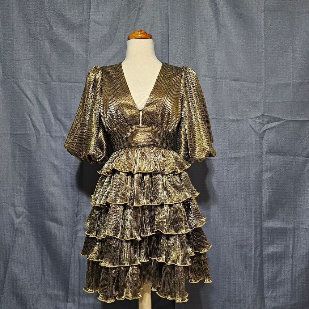 Glamorous Metallic Tiered Mini Dress
